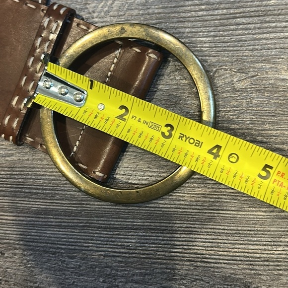 Genuine Leather Belt Made In Italy Brown With White Stitching Classic S/M main image 9